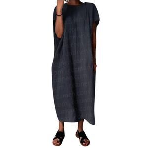 Cozinen Cotton Short Sleeve Loose Casual Maxi Dress Loose Fit Navy Blue Womens S